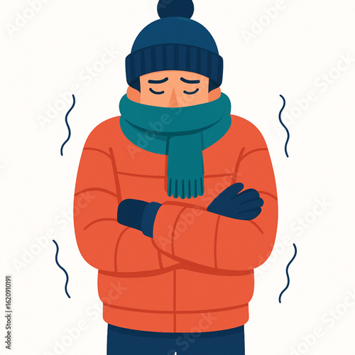 Man in warm winter clothes feeling cold.