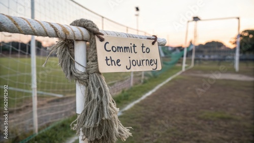 Inspirational Sign on Soccer Field Reminds to Commit to Journey