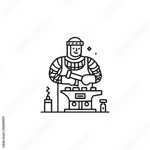 Blacksmithing forge anvil hammer metalwork craftsman medieval smithy artisan metal worker illustration icon