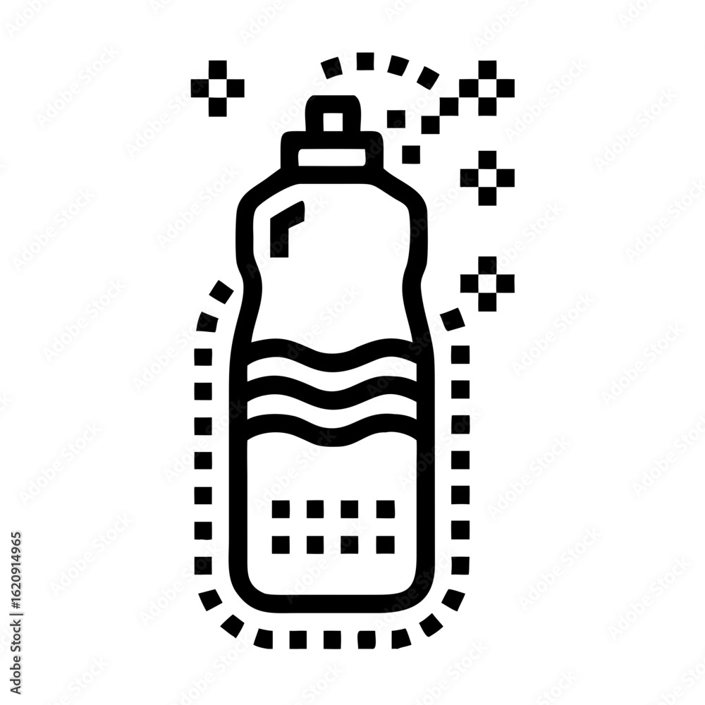 Obraz premium Water bottle with waves and bubbles in minimalist line art style 