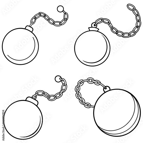 Ball and Chain Coloring Page, Prison Restraint Outline, Heavy Metal Ball Drawing, Captivity Symbol Coloring Sheet
