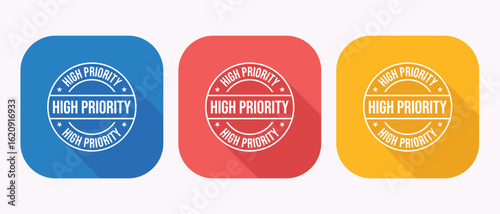 Collection of Square High Priority Icons in Blue Red and Yellow