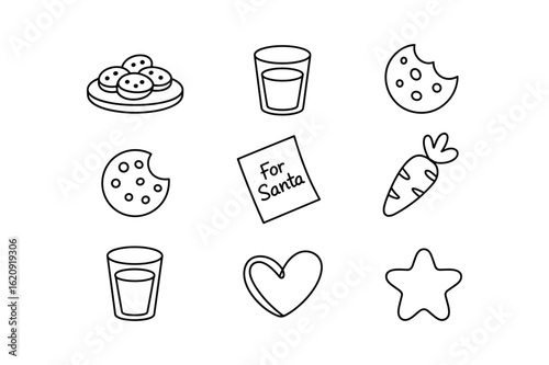 Cookies milk carrot heart star for Santa vector