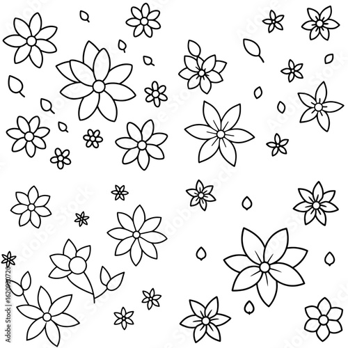 Scattered Flowers Coloring Page – Floral Nature Illustration for Kids