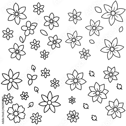 Scattered Flowers Coloring Page – Floral Nature Illustration for Kids