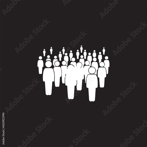 White figures crowd black background group people