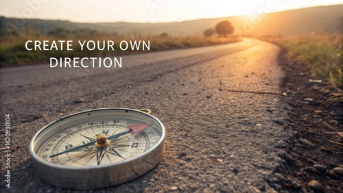 Compass on Road at Sunset Creating Your Own Direction Inspiration