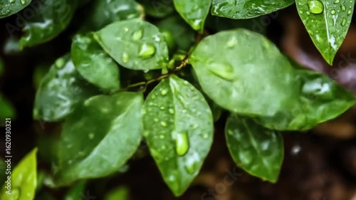 Wallpaper Mural Green Leaves with Water Droplets After Rain Torontodigital.ca
