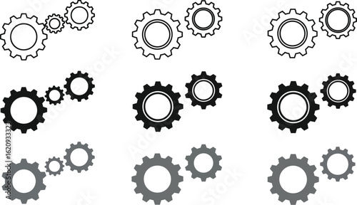 Mechanism Gears Icon: Cogwheel and Settings Symbol - Engineering and Machinery Vector Illustration