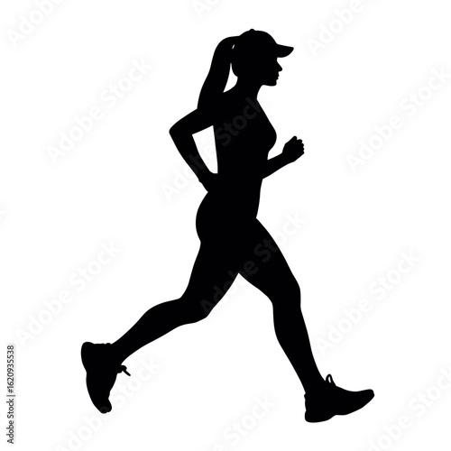Female silhouette jogging in athletic gear while running outdoors - Concept of Sport  