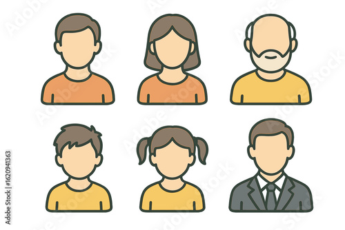 Diverse group of people representing different ages and professions in a simple illustrated style