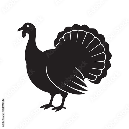 Elegant Silhouette Vector of a Proud Turkey Displaying Its Magnificent Fan Tail Feathers