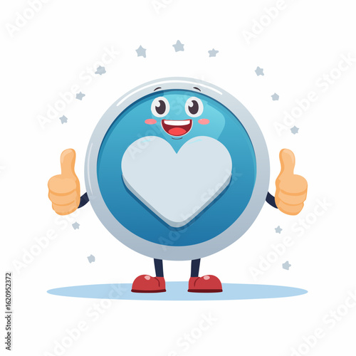 Digital Heart of Approval: A cheerful cartoon heart symbol giving a thumbs up, exuding positivity and representing digital interaction and content preference. 