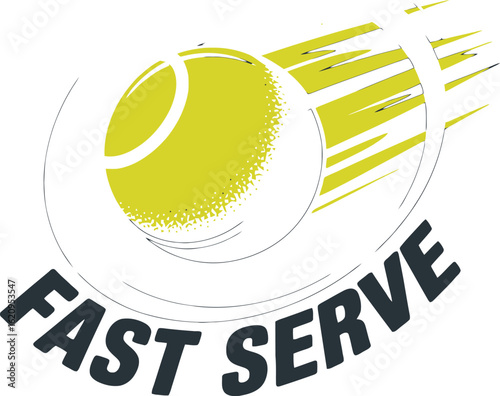 Dynamic tennis ball with fast serve motion lines and text