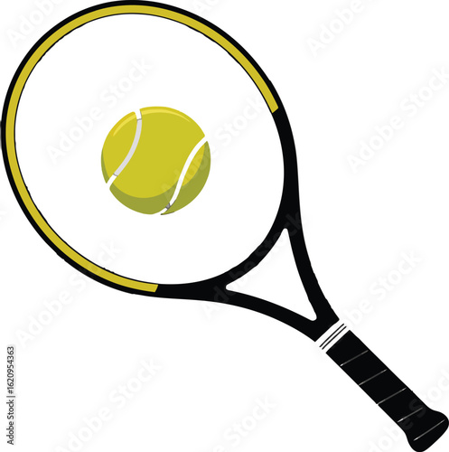 Tennis racket and ball isolated on white background