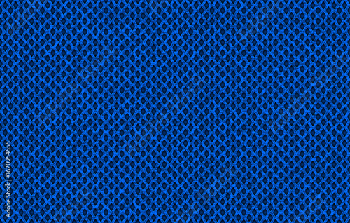 Vector blue nylon fabric pattern seamless texture background. Electric blue color abstract fishnet cloth material wallpaper. Endless polyamide fiber mesh web texture or page fill pattern
