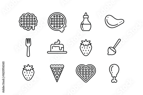 Waffle strawberry fork sauce bottle cake chicken leg cone vector
