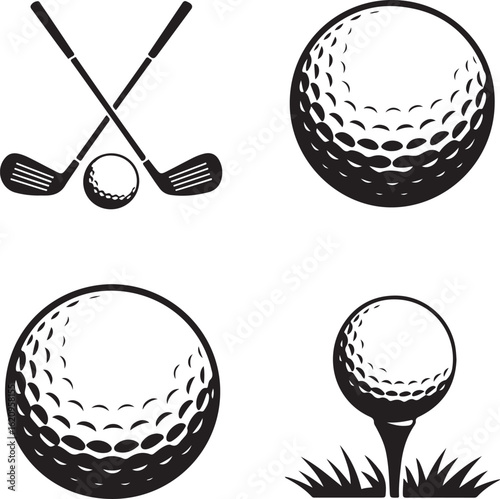 Golf ball silhouette vector art icon illustration, Shapes Collection Isolated on White Background