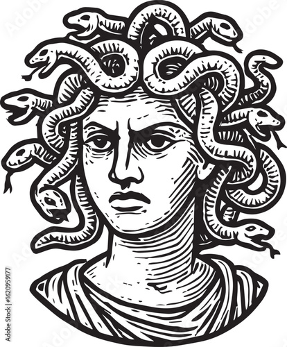 medusa head greek vector drawing illustration