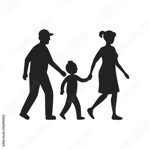 Parents And Child Walking Together Silhouette