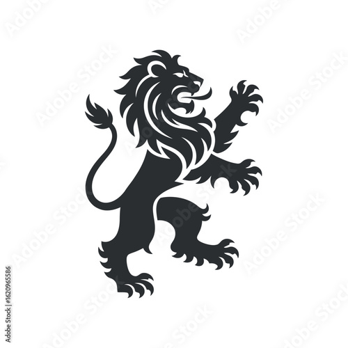 Heraldic Lion Rampant Illustration Royal Symbolism Noble Animal Crest Design Coat of Arms Graphic Strong Creature Artwork