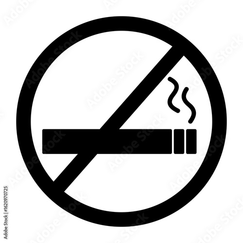 No smoking sign with cigarette and smoke icon in red circle