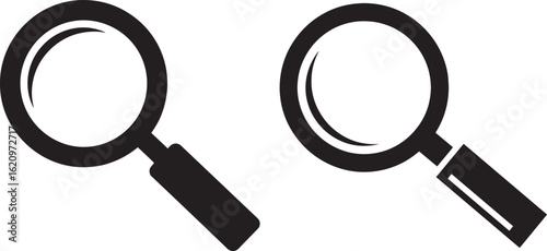Two black magnifying glasses isolated on white background