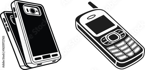 Comparison of a modern smartphone case and an oldfashioned mobile phone