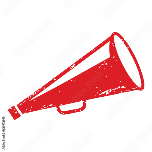 Red megaphone bullhorn grunge vintage announcement vector illustration