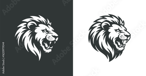 Lion Head Roaring Angry Wild Animal Predator Feline Beast Vector Illustration Design Graphic Element for Mascot and Logo