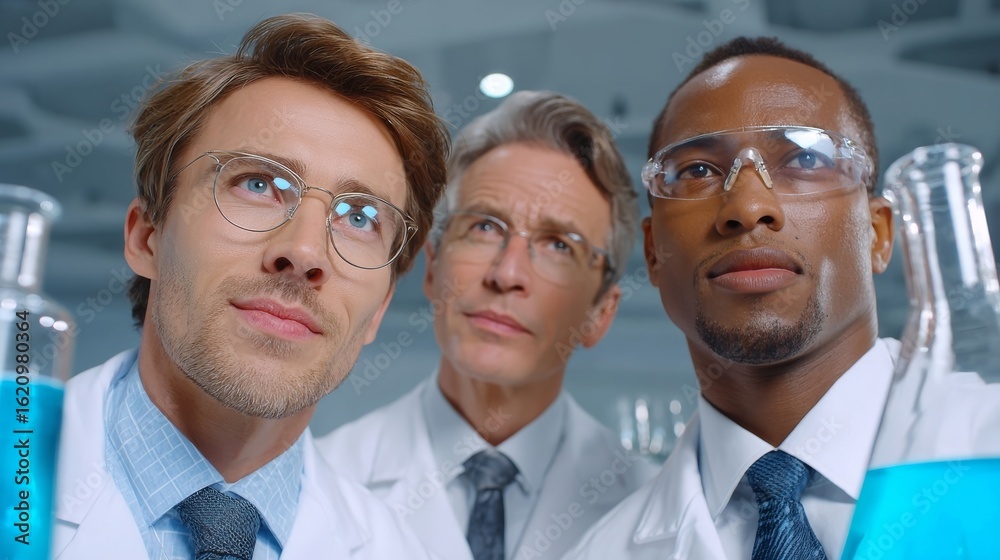 Obraz premium Male scientists collaborate to examine microbiomes in a lab environment insights into microbial diversity and its implications