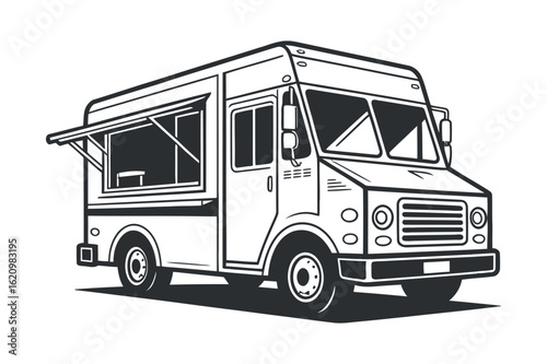 Detailed Food Truck Illustration for Culinary Business Branding and Mobile Restaurant Concepts with Commercial Vehicle Design