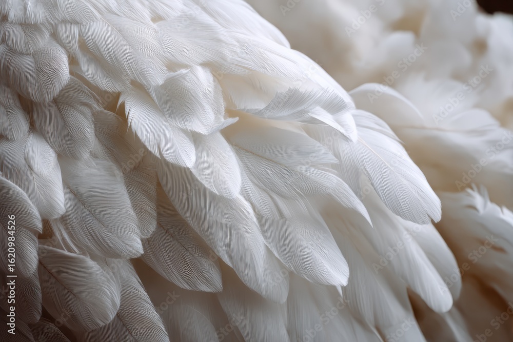 Obraz premium Airy soft fluffy wing bird with white feathers, macro
