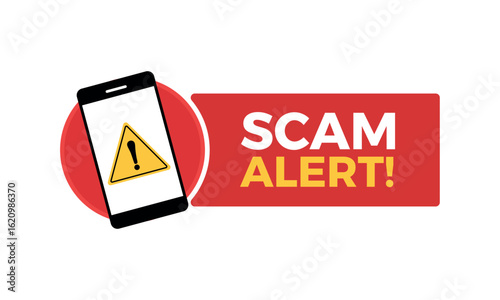 Mobile Phone Scam Alert Graphic – Fraud Warning Symbol on Smartphone with Caution Icon