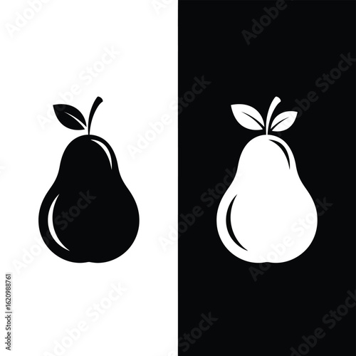 Black and White Pear Illustration on Contrasting Background, Fresh Fruit Icon for Healthy Eating and Vegetarian Lifestyle