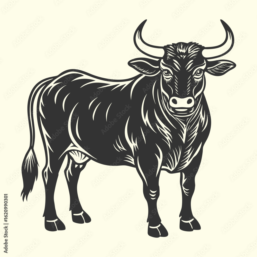 Fototapeta premium Vector illustration of a black and white cow and bull for a farm or agriculture design