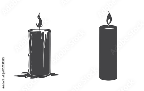 Silhouette candles with melted wax isolated on a white background