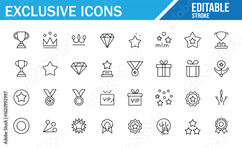 Editable Award and Recognition Icon Set for Prestigious Achievements