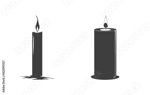 Monochrome candles on a white background casting a soft light