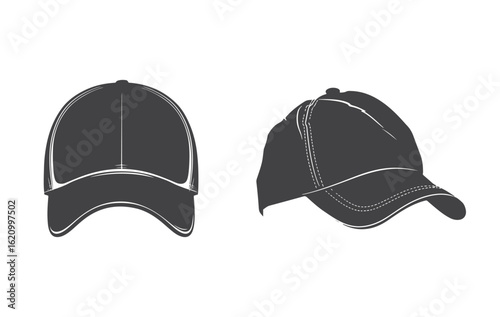 Stylish dark gray baseball caps vector silhouette on a clean white background image