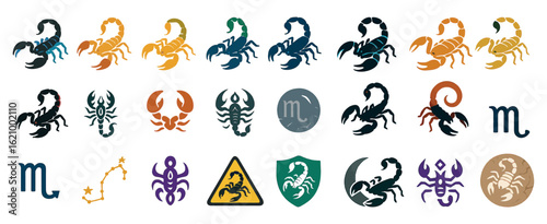 Scorpio Zodiac Symbol Icon Set with Astrology, Horoscope, and Star Sign Elements
