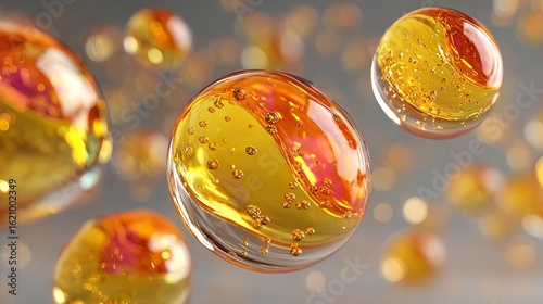 Gold Liquid Drops of Oil or Collagen Serum Isolated

