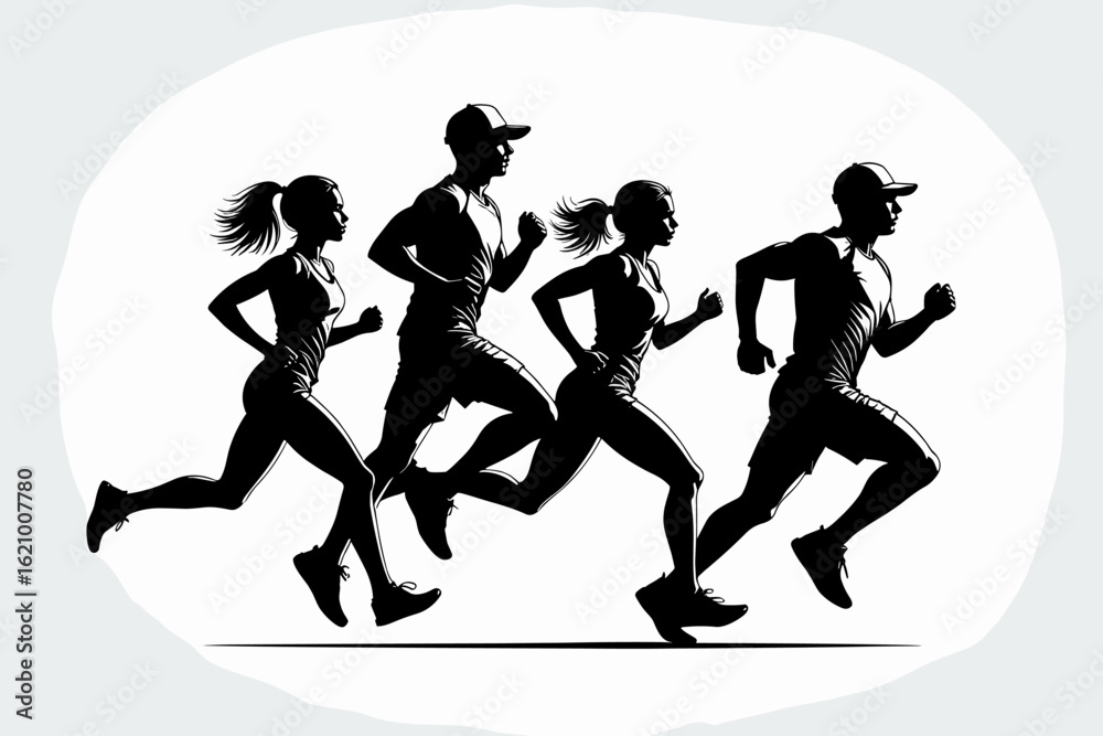 Obraz premium Silhouettes of running girls and people vector illustration