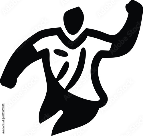Stylized Black Silhouette of a Jumping Athlete with Raised Arm sport action