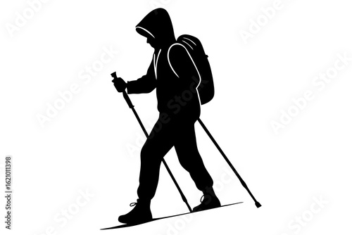 
Cross-Country Skier with Backpack and Poles Silhouette