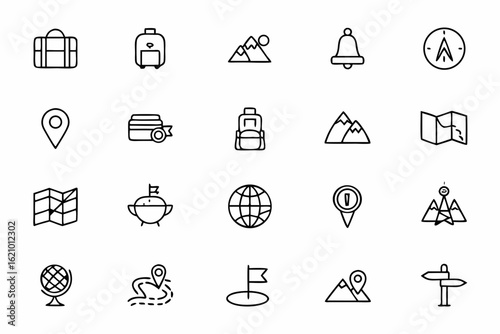 A friendly and fun set of line icons tailored for travel guides, tourism apps, and vacation planning tools