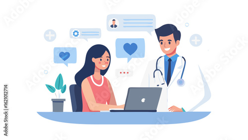 Doctor patient consultation online healthcare telemedicine medical advice vector
