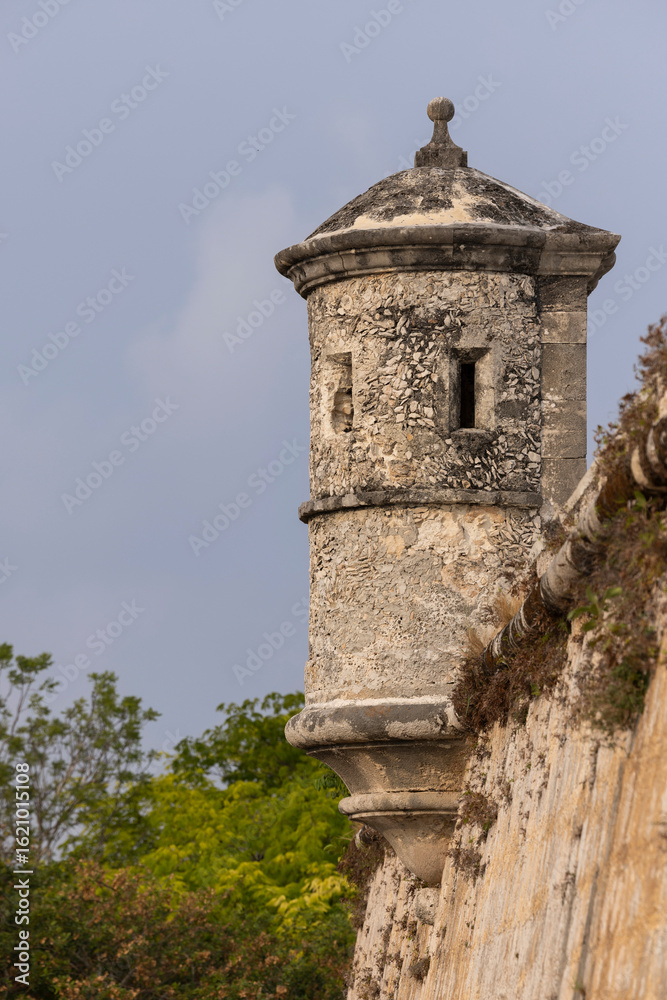 Fototapeta premium A historic Spanish Colonial fortification stands in Campeche, Mexico.