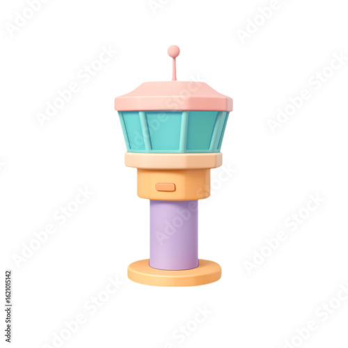 Cute 3d air traffic control tower isolated on transparent background