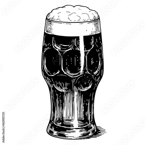 Vintage sketch of a beer mug filled with frothy beer  